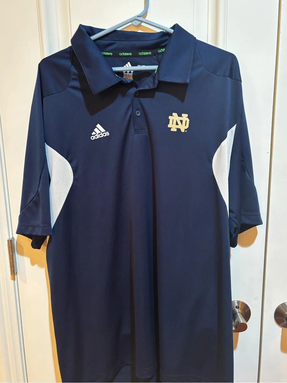 Notre Dame Fighting Irish Polo Shirt Mens XL  Blue Golf Adidas